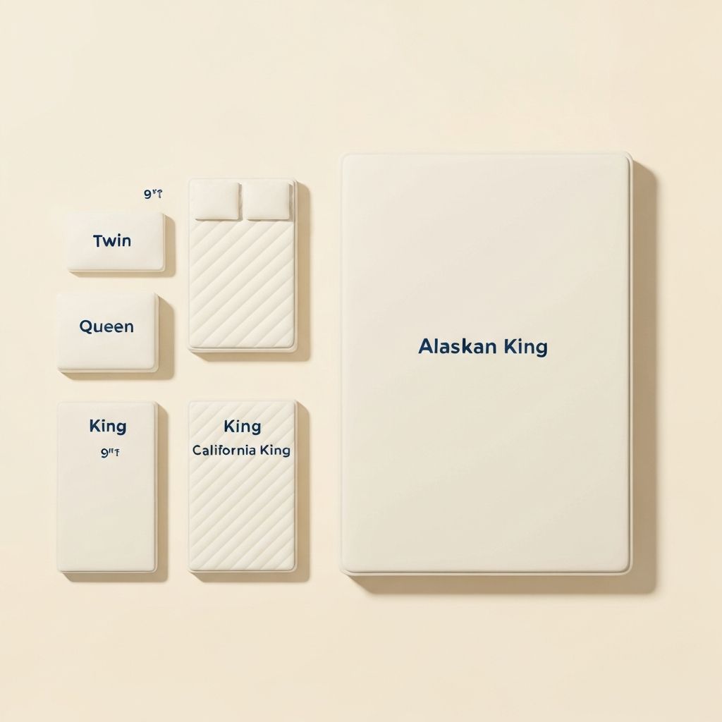 Alaskan King mattress size comparison chart showing how it compares to twin, queen, king, and california king